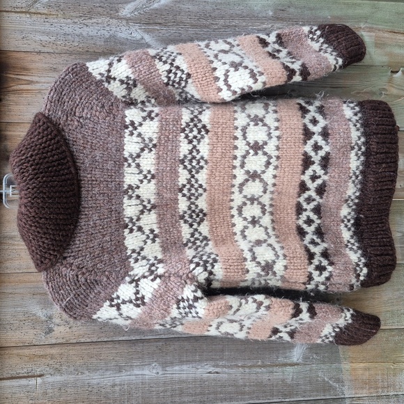 Vintage Cowichan Cardigan Sweater Thick Warm Wool - Picture 3 of 17